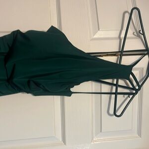 Green dress. One shoulder, Bottom slit, backless
